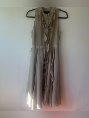 Banana Republic Sleeveless Ruffle-Front Midi Dress in Taupe